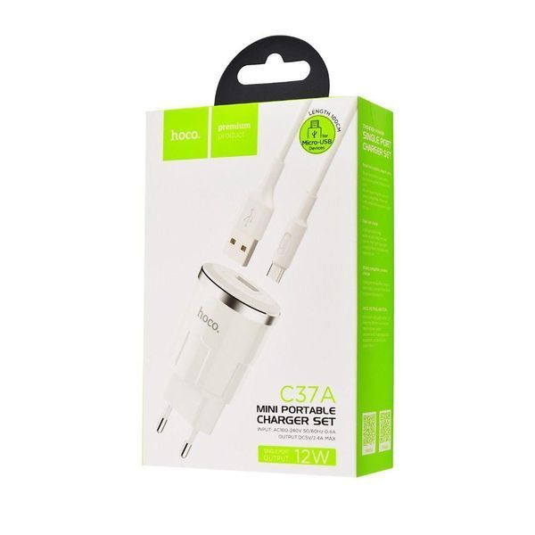 СЗУ Hoco C37A Charger + Cable (Micro) 2.4A 1USB 16929 фото