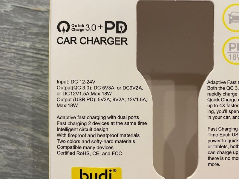 Автомобільний зарядний пристрій Budi (18W Type-c + quick charger 3.0) з LED-індикатором (M8J065T) 81776 фото