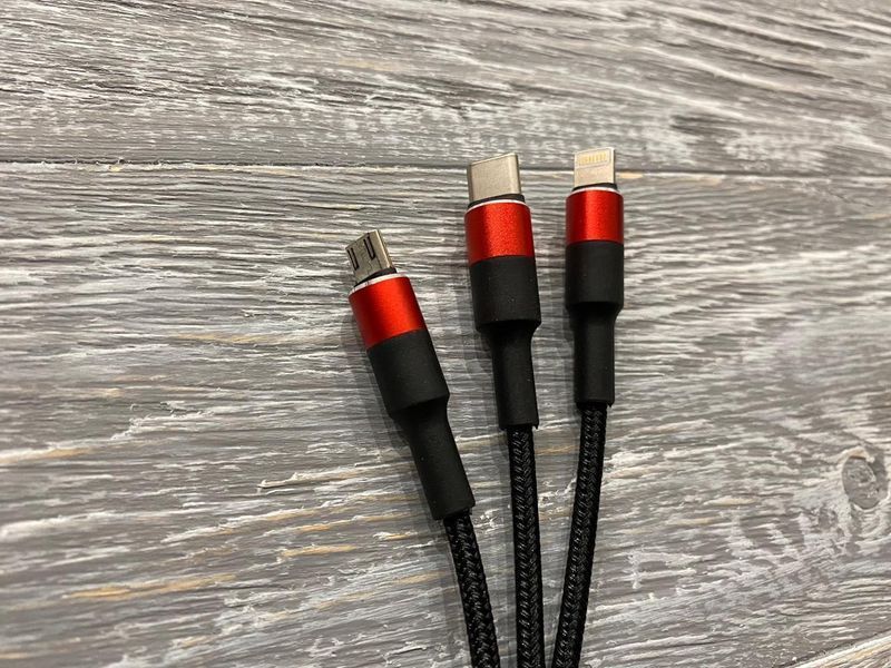 Універсальний кабель Budi на Micro-usb, Lightning, Type-C (1,2m) 81570 фото