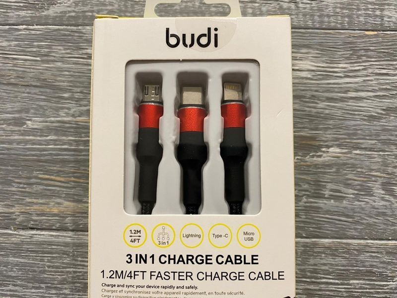 Універсальний кабель Budi на Micro-usb, Lightning, Type-C (1,2m) 81570 фото