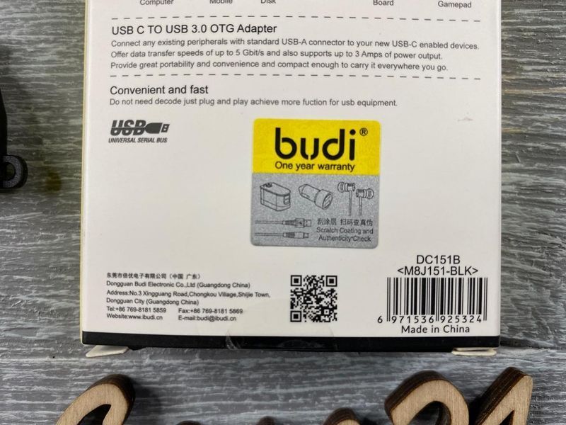USB переходник Budi USB to Type-C черный 83476 фото