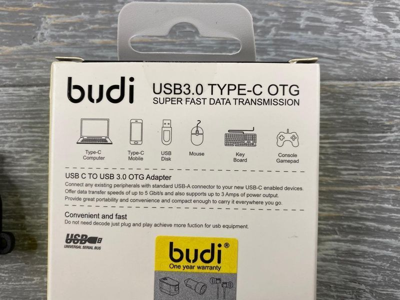 USB переходник Budi USB to Type-C черный 83476 фото