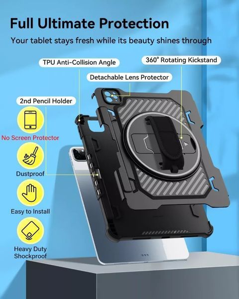 PC + TPU чехол Carbon Armor Cover Tablet для iPad Pro 11 (2024) черный 097556 фото