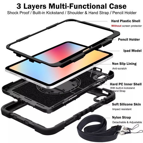 PC + TPU чохол Carbon Armor Cover Tablet на iPad AIR 5 2022 (10.9") / чорний 200714 фото