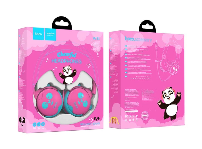 Бездротові навушники Hoco W31 PANDA Cheerful Headphones рожевий 87682 фото