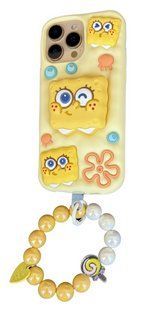 Силиконовый 3D чехол SpongeBob love для iPhone 14 Pro Max / с ремешком 099305 фото