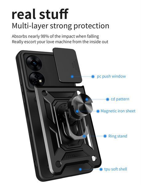 PC + TPU чехол Camshield armor для Oppo Reno 8T / черный 89435 фото