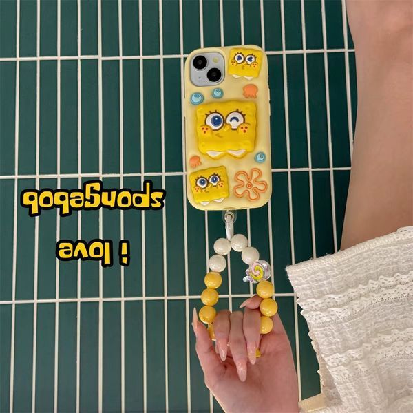 Силиконовый 3D чехол SpongeBob love для iPhone 14 Pro Max / с ремешком 099305 фото