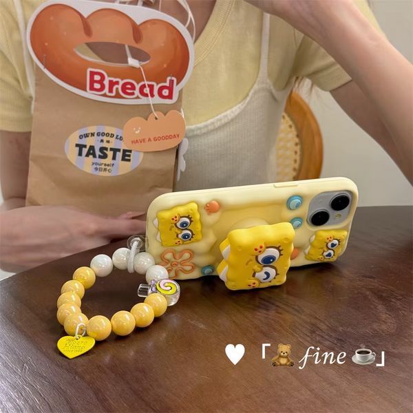 Силиконовый 3D чехол SpongeBob love для iPhone 14 Pro Max / с ремешком 099305 фото
