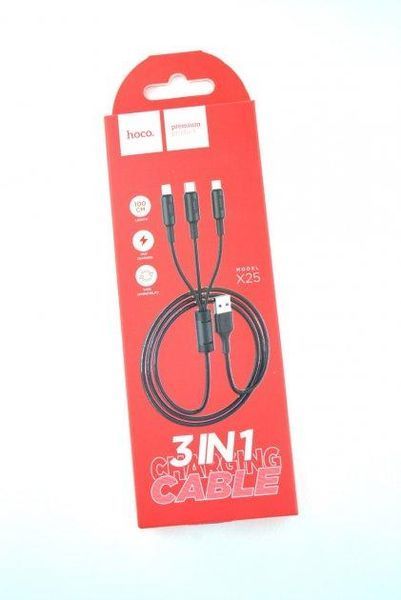 USB кабель Hoco X25 Soarer 3in1 (Lightning, micro USB, Type-C 1m) черный 86067 фото