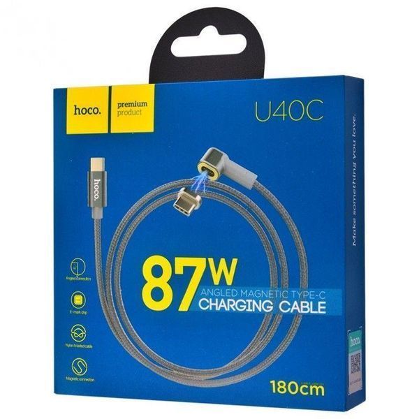USB кабель Hoco U40C Angled Magnetic Type-C Cable 87W (1.8m) 16474 фото