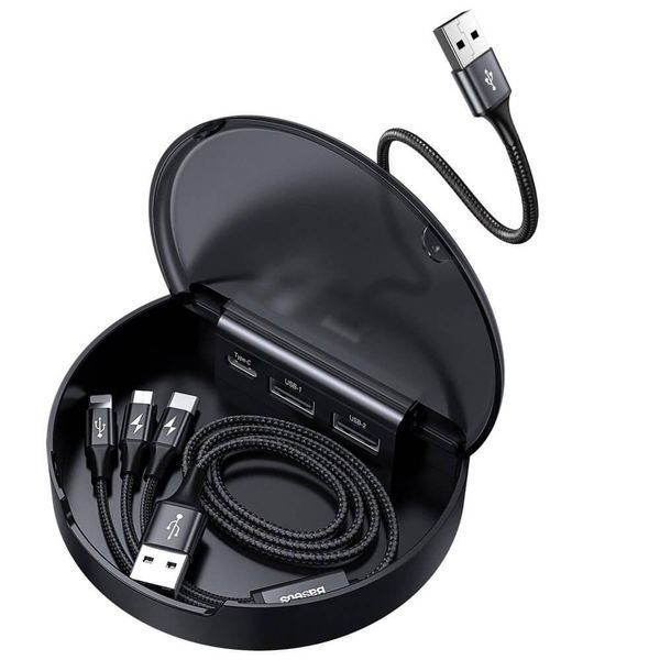 USB кабель Baseus Car Sharing Station 3-in-1 Cable (черный и красный) 80635 фото