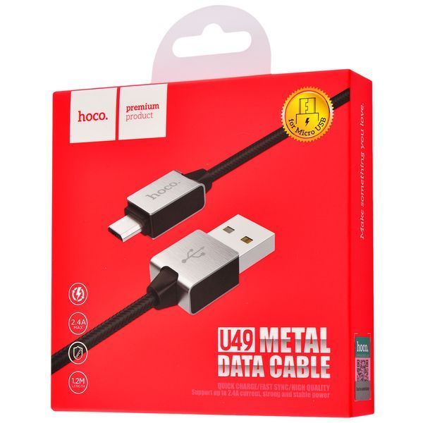 Hoco U49 Refined Steel Micro USB Cable (1.2m) (2 цвета) 16935 фото