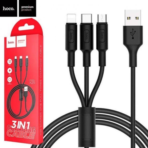USB кабель Hoco X25 Soarer 3in1 (Lightning, micro USB, Type-C 1m) черный 86068 фото