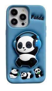 Силиконовый 3D чехол Musical Panda для iPhone 15 Pro Max / голубой 098928 фото