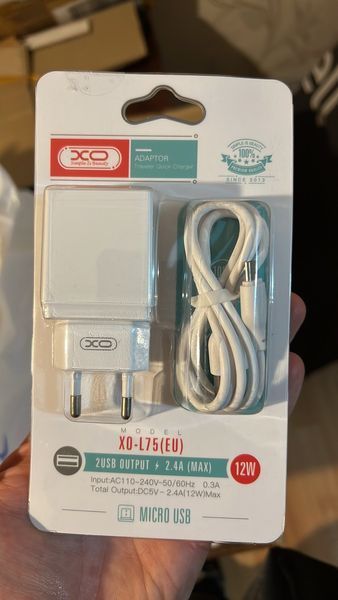 СЗП XO L75 + кабель MicroUSB (2 USB 2.4 A) білий 87167 фото