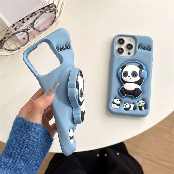 Силіконовий 3D чохол Musical Panda для iPhone 14 Pro Max / блакитний 099309 фото