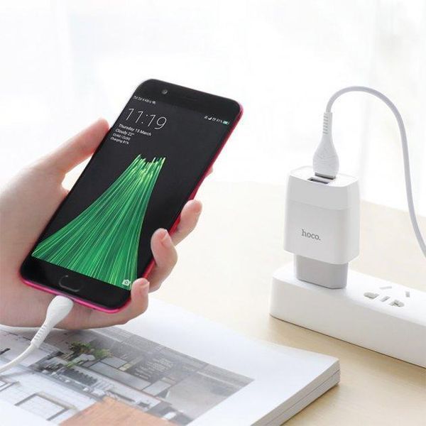 СЗУ Hoco C73A Glorious 2USB 2.4A White + Type-C белый 85881 фото