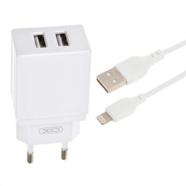 СЗП XO L75 + кабель Lightning (2 USB 2.4 A) білий 87168 фото