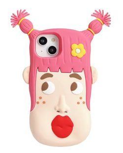 Силиконовый 3D чехол Girl with braids для iPhone 14 Pro Max / розовый 099523 фото