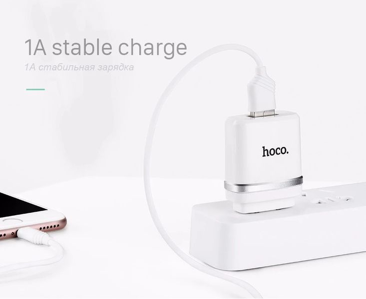 Сетевое ЗУ HOCO C11 Smart на 1 USB (1 A) белый + Lightning cable 51145 фото