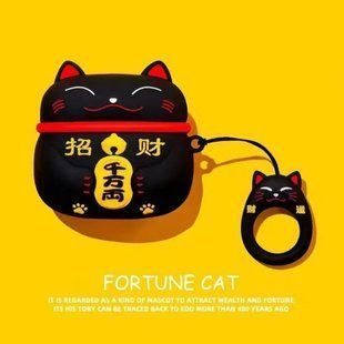 Силіконовий чохол із карабіном для AirPods 4/Fortune cat black 098511 фото