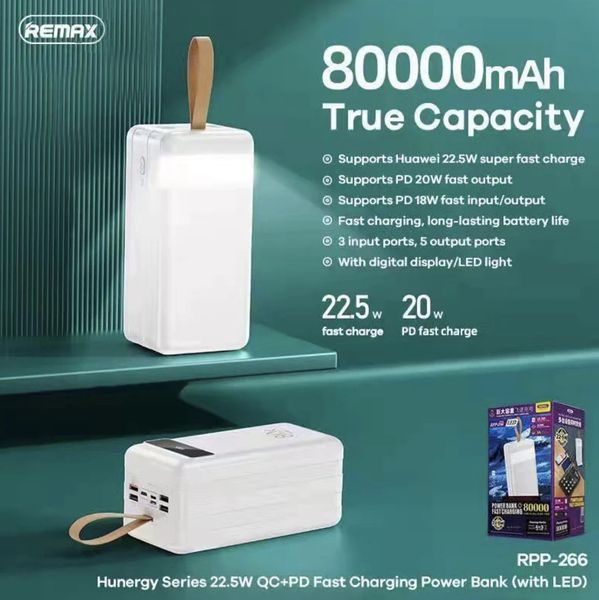 УМБ Power Bank з лампою Remax RPP-266 22.5 W 80000 mAh білий 087488 фото