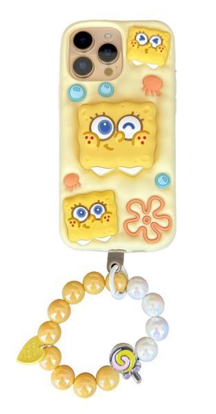 Силіконовий 3D чохол SpongeBob love для iPhone 15 Pro Max / з ремінцем 098942 фото