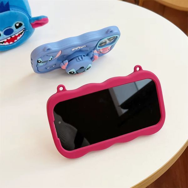 Силиконовый 3D чехол Stitch для iPhone 15 Pro Max / голубой (с ремешком) 098944 фото