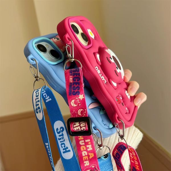 Силиконовый 3D чехол Stitch для iPhone 15 Pro Max / голубой (с ремешком) 098944 фото