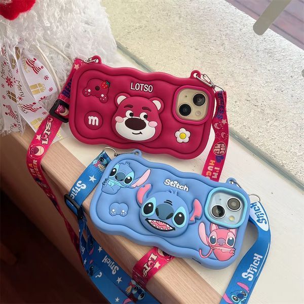 Силіконовий 3D чохол Bear lotso для iPhone 15 Pro Max / бургунді (з ремінцем) 098945 фото