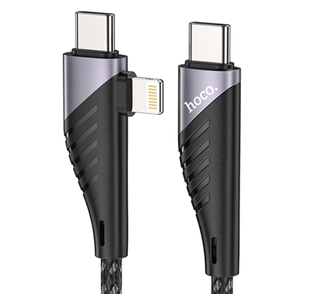 USB кабель HOCO U95 Freeway Type-C to Type-C/Lightning (3A, 20W, 1.2m) чорний 87226 фото