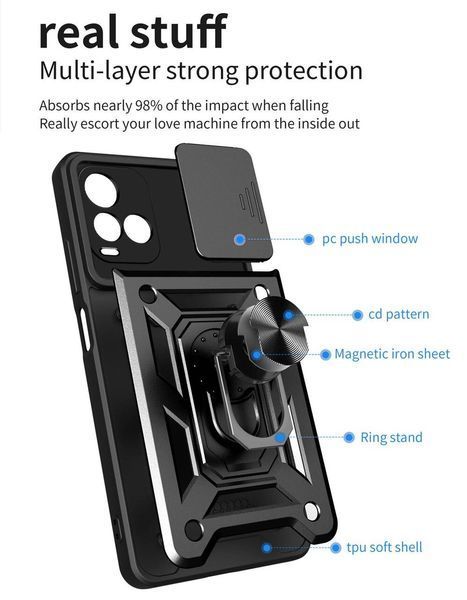 PC + TPU чехол Camshield armor для Vivo Y33s / серебристый 89449 фото