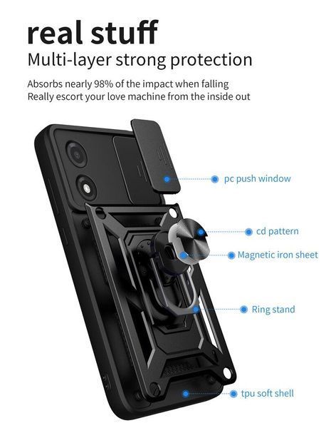 PC + TPU чехол Camshield для Motorola E13 / черный 89198 фото