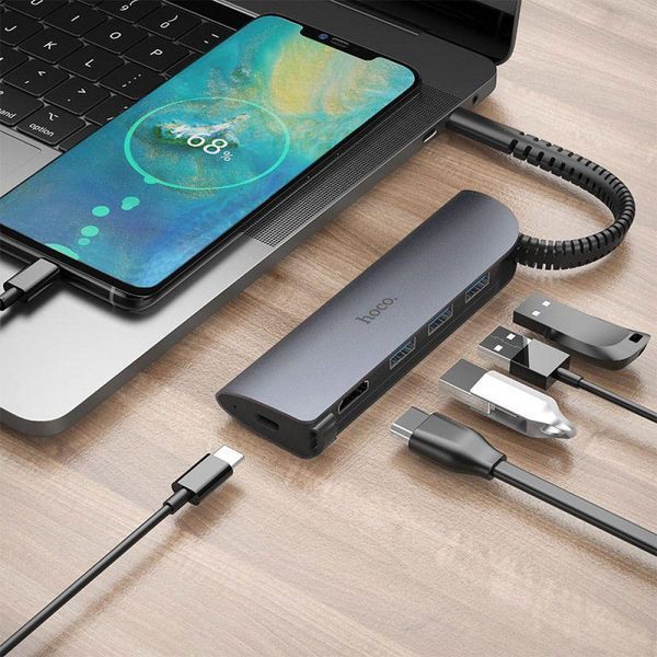 HUB переходник Hoco HB13 EasyLink (Type-C to USB3.0*3+HDMI+PD) 80572 фото