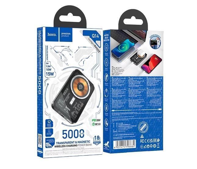 Повербанк Power Bank Hoco Q14 5000mAh MagSafe 7.5W / Type-C (PD/20W) чорний 096186 фото