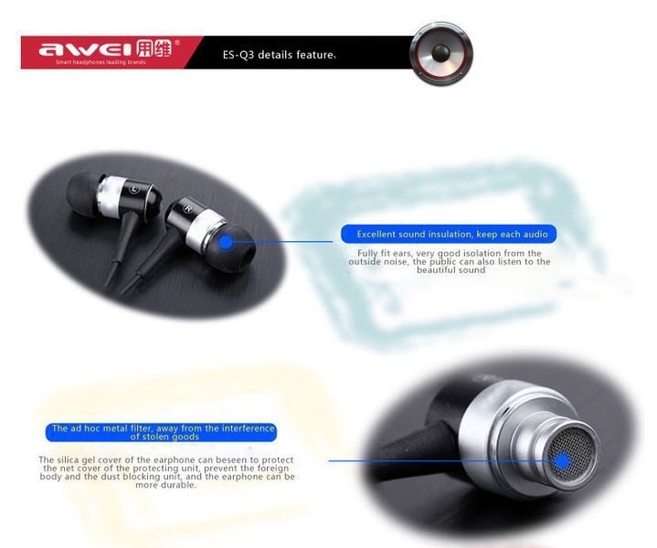 Наушники AWEI ES-Q3 (4 цветов) 50894 фото