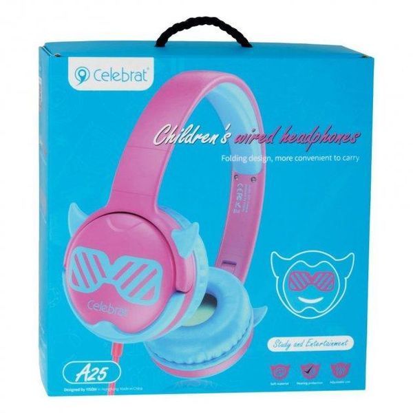 Навушники дротові Celebrat A25 Childrens wired headphones рожево-блакитні 85549 фото