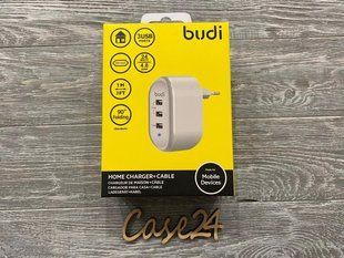 Сетевое зарядное устройство Budi с кабелем Lightning и 3 USB порта 81651 фото