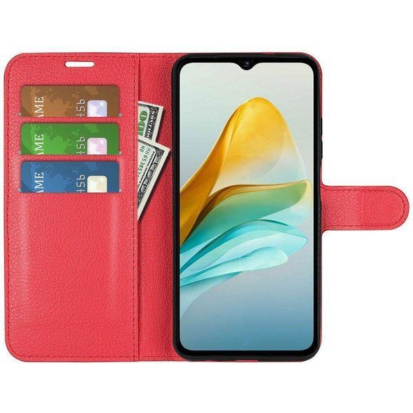 Кожаный чехол книжка Lichee для ZTE blade A53 красный 093053 фото