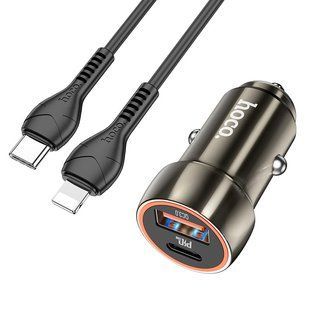 Автомобильная зарядка HOCO Z46A Blue whale (+ cable Type-C - Lightning) Metal gray 91056 фото