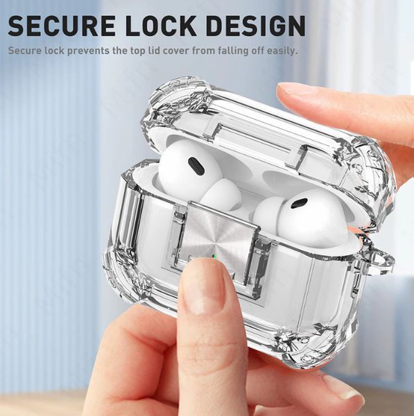 Чехол Transparent with lock для AirPods Pro 2 синий с синим замком 090234 фото