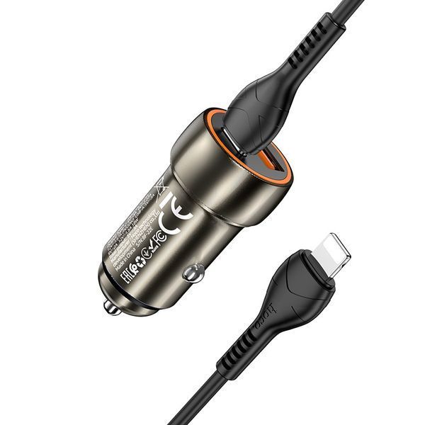 Автомобільна зарядка HOCO Z46A Blue whale (+ cable Type-C &mdash; Lightning) Metal gray 91056 фото
