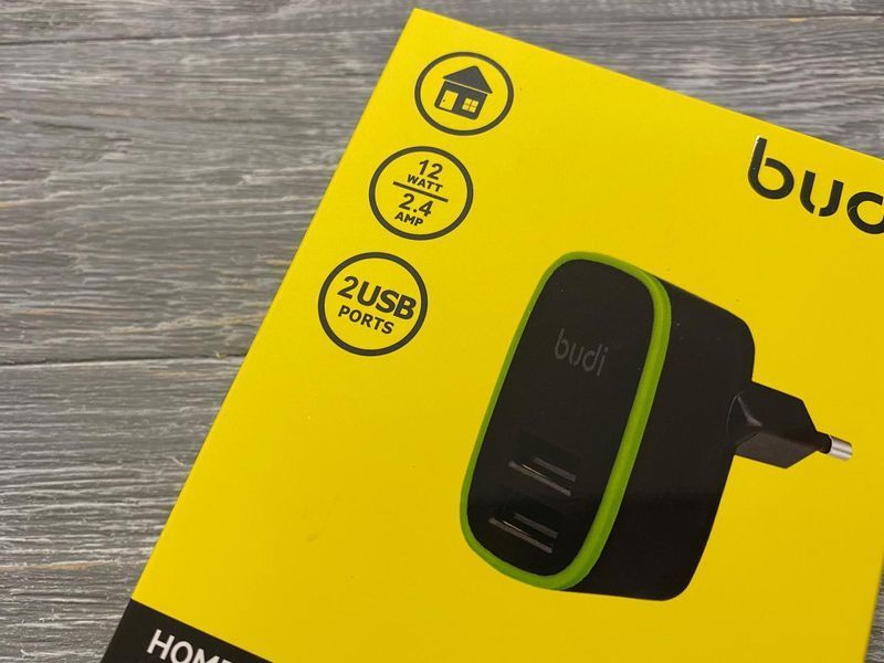 Мережевий зарядний пристрій Budi на 2 USB порту (12w, 2.4 A) чорний 81653 фото