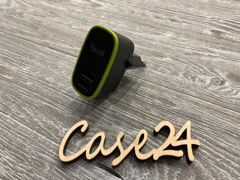 Мережевий зарядний пристрій Budi на 2 USB порту (12w, 2.4 A) чорний 81653 фото