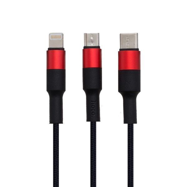 Универсальный кабель Hoco X26 Xpress Charging 3in1 на Micro-usb, Lightning, Type-C (1,2m) 82264 фото