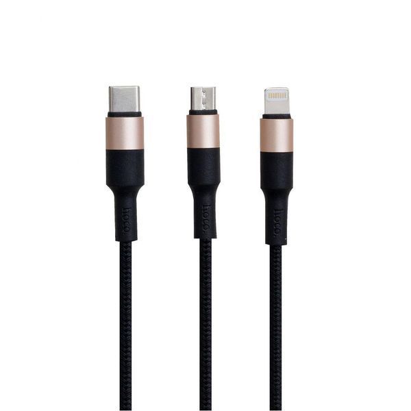 Универсальный кабель Hoco X26 Xpress Charging 3in1 на Micro-usb, Lightning, Type-C (1,2m) 82264 фото