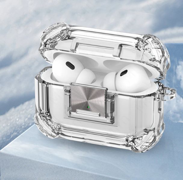 Чохол Transparent with lock для AirPods Pro 2 прозорий із синім замком 090235 фото