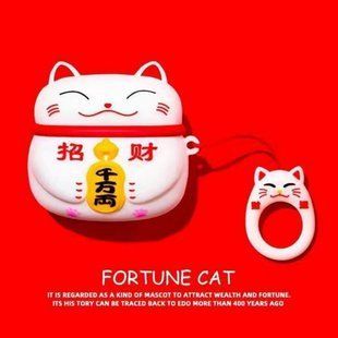 Силіконовий чохол із карабіном для AirPods 4/Fortune cat white 098512 фото