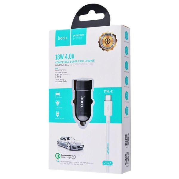 Автомобильное ЗУ Hoco Z32A Flash Power QC3.0 18W 1USB with Type-C Cable 81415 фото
